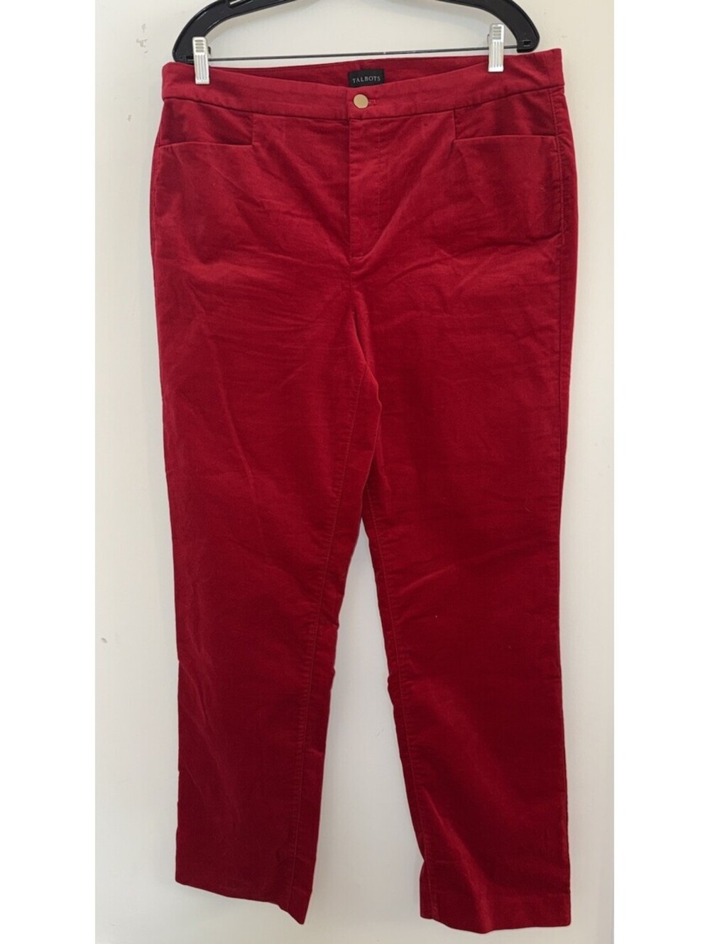 Talbots  Womens 14 Straight Leg Velveteen Pant Red Stretch Soft